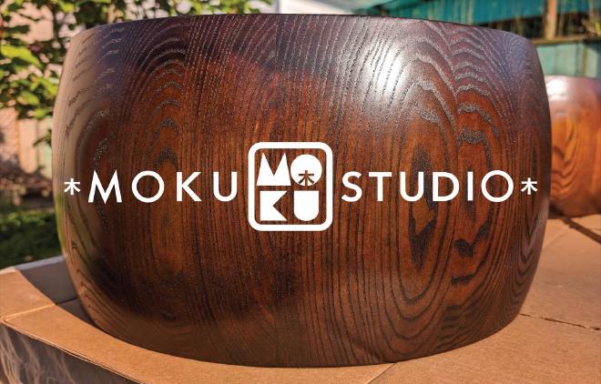 Moku Studio logo on the body of a taiko